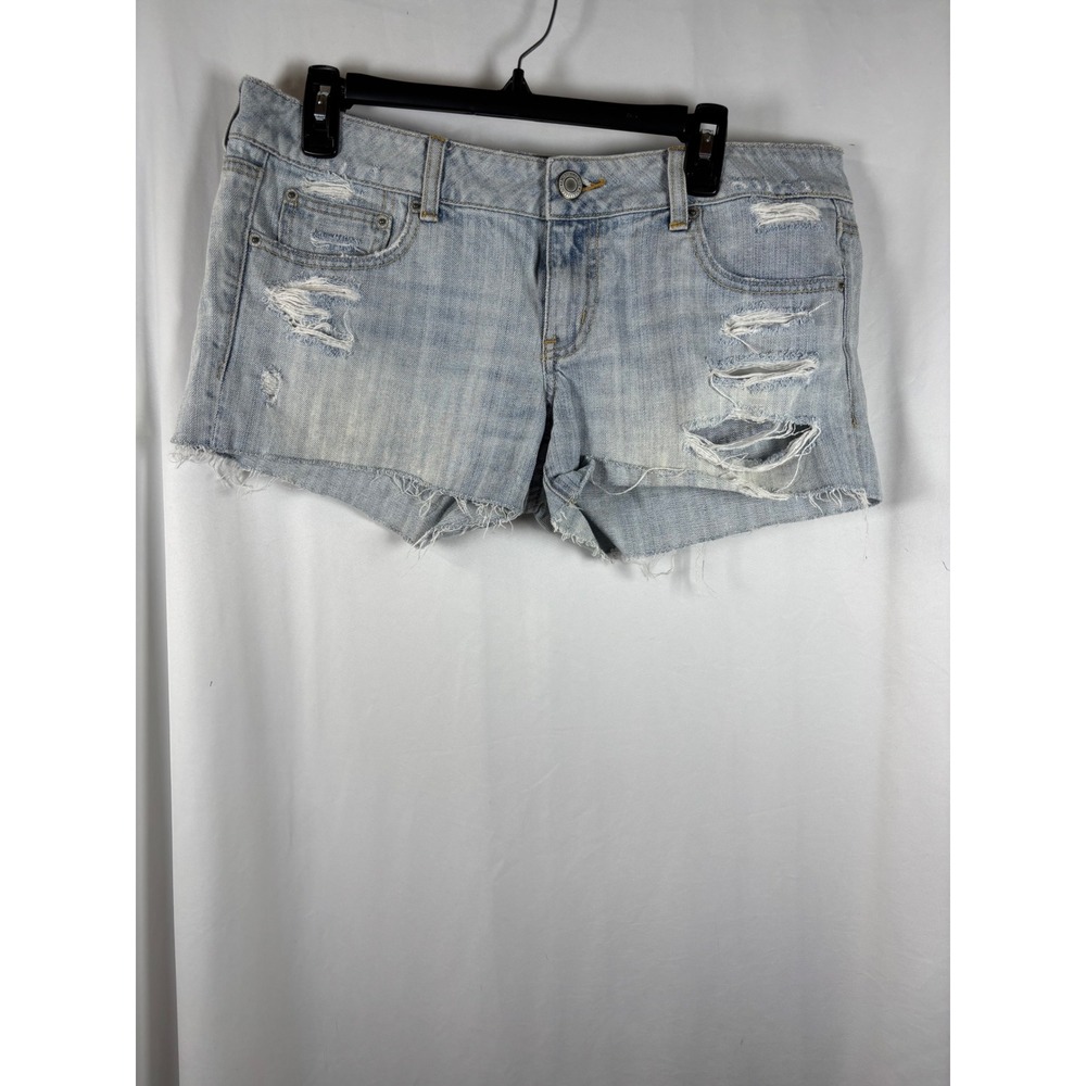 American Eagle Womens Light Wash Distressed Denim Cut Off Shorts Size 12